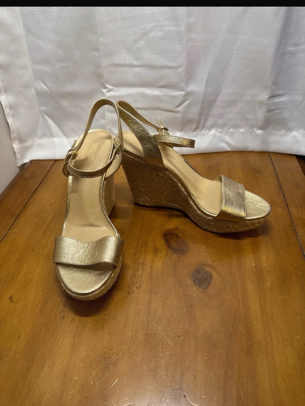 Michael Kors Metallic Gold Espadrille Wedge Sandals